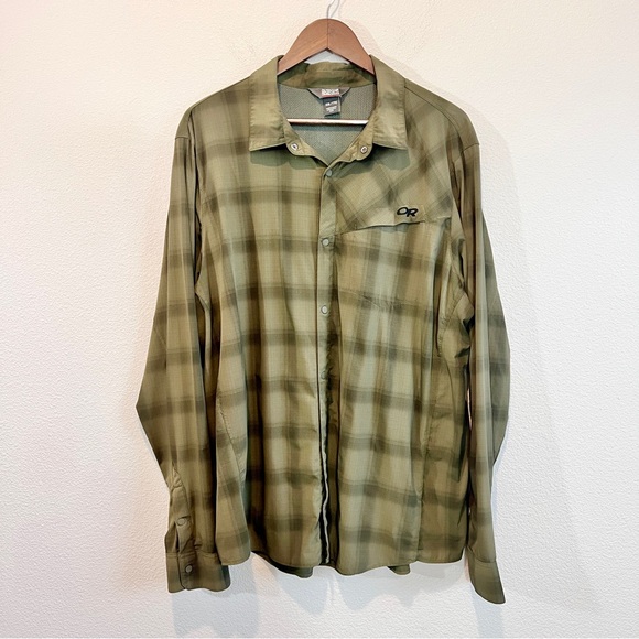 Outdoor Research Astroman Sun Shirt Men’s XXL Green Plaid Long Sleeve Hiking - Picture 1 of 12